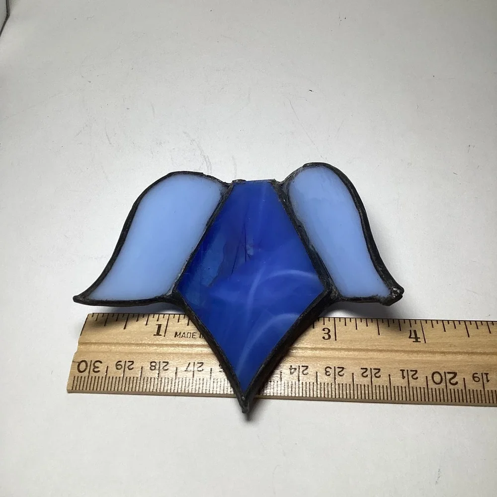 Handmade Stained Glass Dragonfly Holder and Pressed Flower Tulip Set Blue White